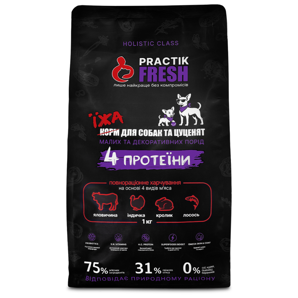 Їжа для собак малих порід та цуценят «4 протеїни» Practik Fresh - купити онлайн від українського виробника Practik, фото 5